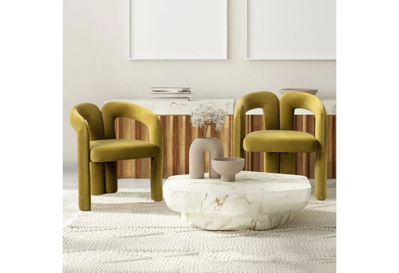KLAM HOME Esszimmerstuhl Samt mit Armlehne Grün 2er Set