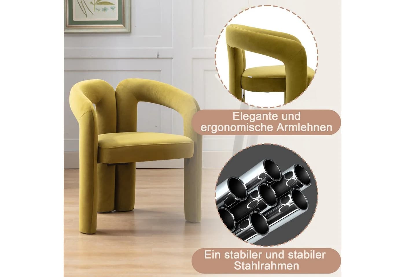 KLAM HOME Esszimmerstuhl Samt mit Armlehne Grün 2er Set - Bild 3