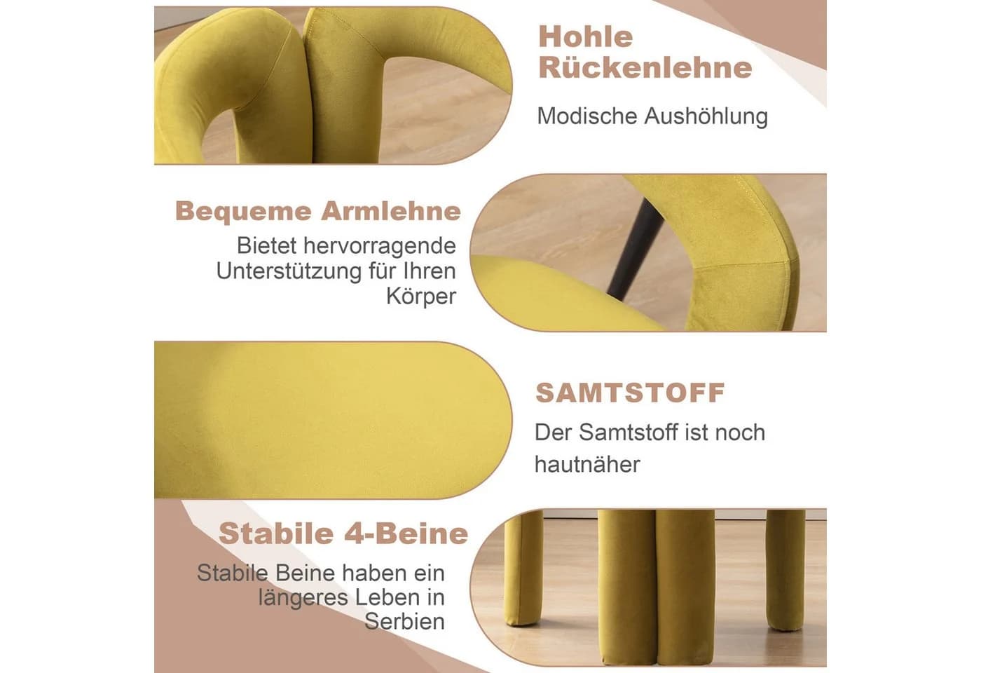 KLAM HOME Esszimmerstuhl Samt mit Armlehne Grün 2er Set - Bild 4