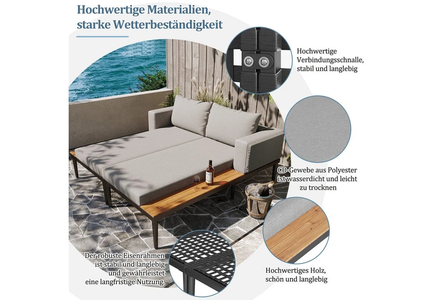KLAM HOME Multifunktionales Outdoor Sofa mit Ablageflächen - Bild 4