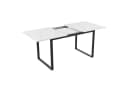 KLAM HOME Esstisch 140/180x80x75cm Weiße MDF-Tischplatte Marmormuster Metallgestell Bild 2