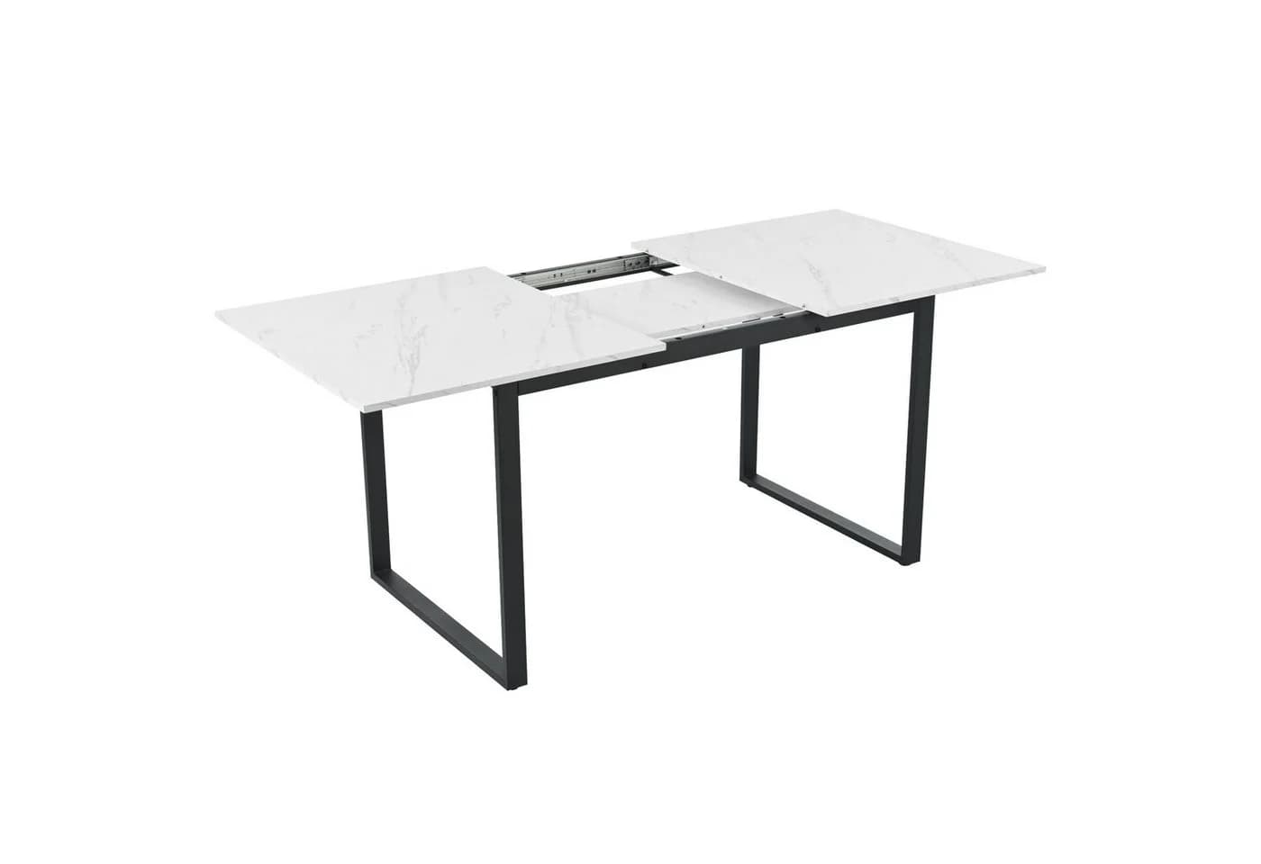 KLAM HOME Esstisch 140/180x80x75cm Weiße MDF-Tischplatte Marmormuster Metallgestell - Bild 2