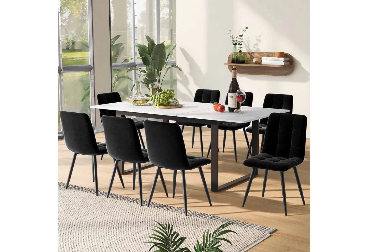 KLAM HOME Esstisch 140/180x80x75cm Weiße MDF-Tischplatte Marmormuster Metallgestell - Bild 3