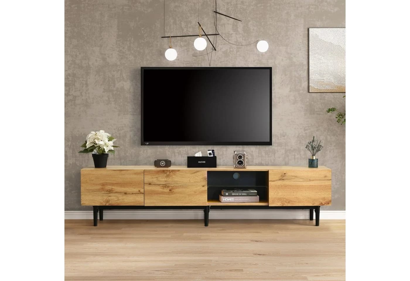 KLAM HOME Lowboard Wildeiche Schwarz TV-Schrank 175x31x41 cm