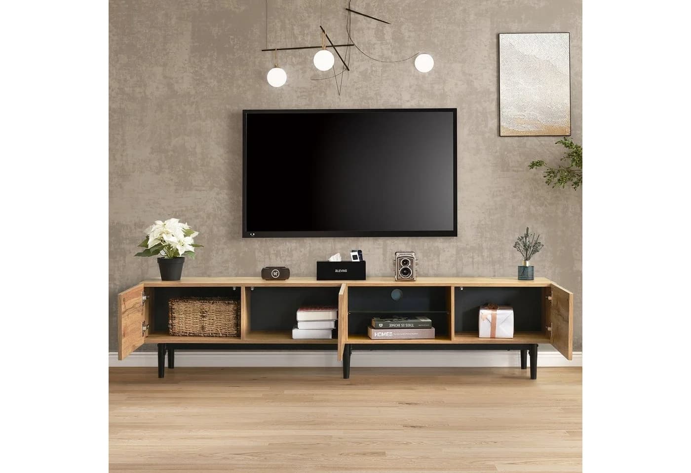 KLAM HOME Lowboard Wildeiche Schwarz TV-Schrank 175x31x41 cm - Bild 3