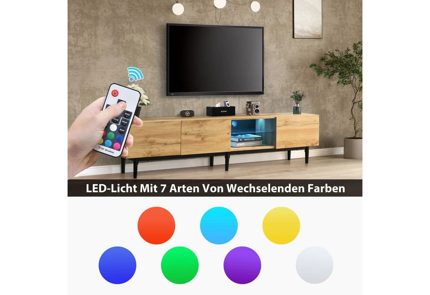 KLAM HOME Lowboard Wildeiche Schwarz TV-Schrank 175x31x41 cm - Bild 4