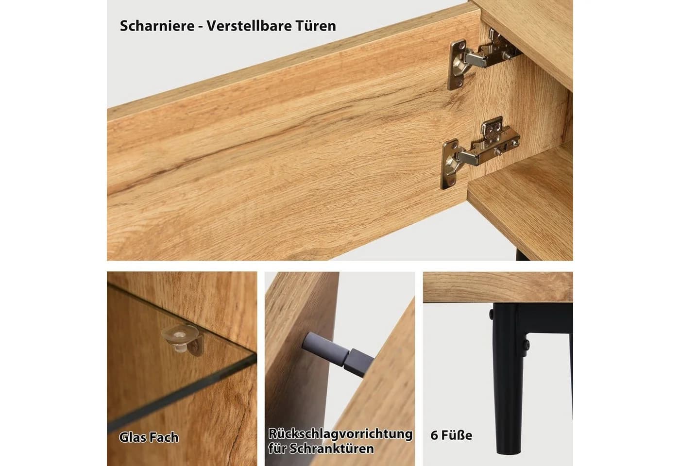 KLAM HOME Lowboard Wildeiche Schwarz TV-Schrank 175x31x41 cm - Bild 5