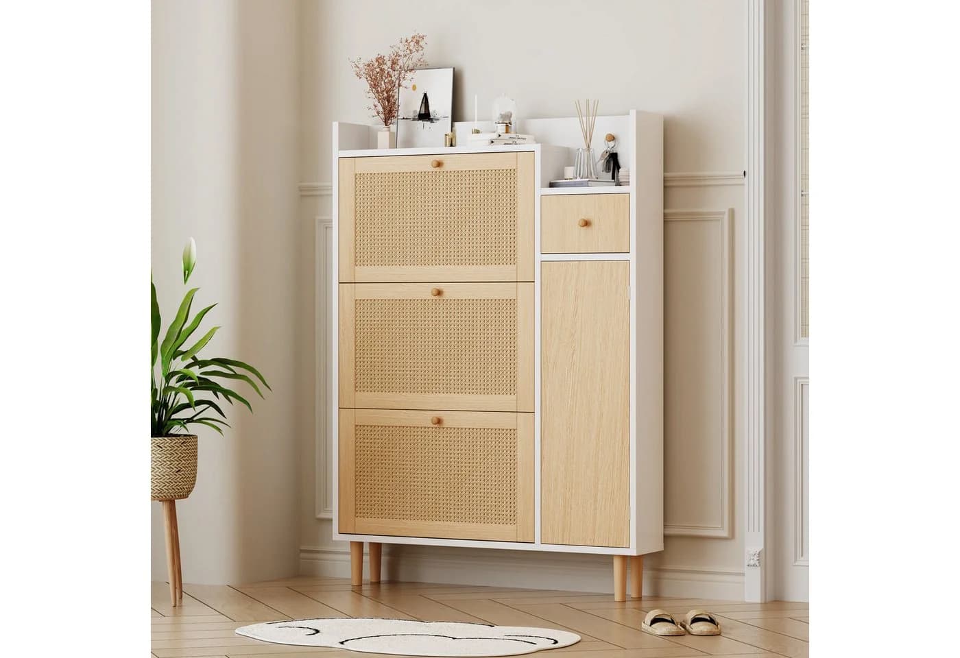 KLAM HOME Schuhschrank mit 3 Kipp-Türen und Schublade Natur - Bild 2
