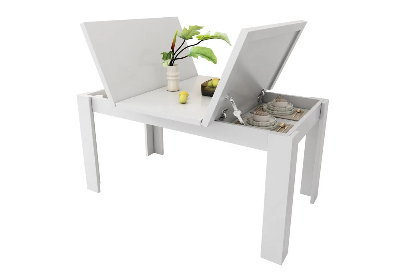 KLAM HOME Esstisch 120x70cm Weiß mit Klappmechanismus und Stauraum - Bild 2