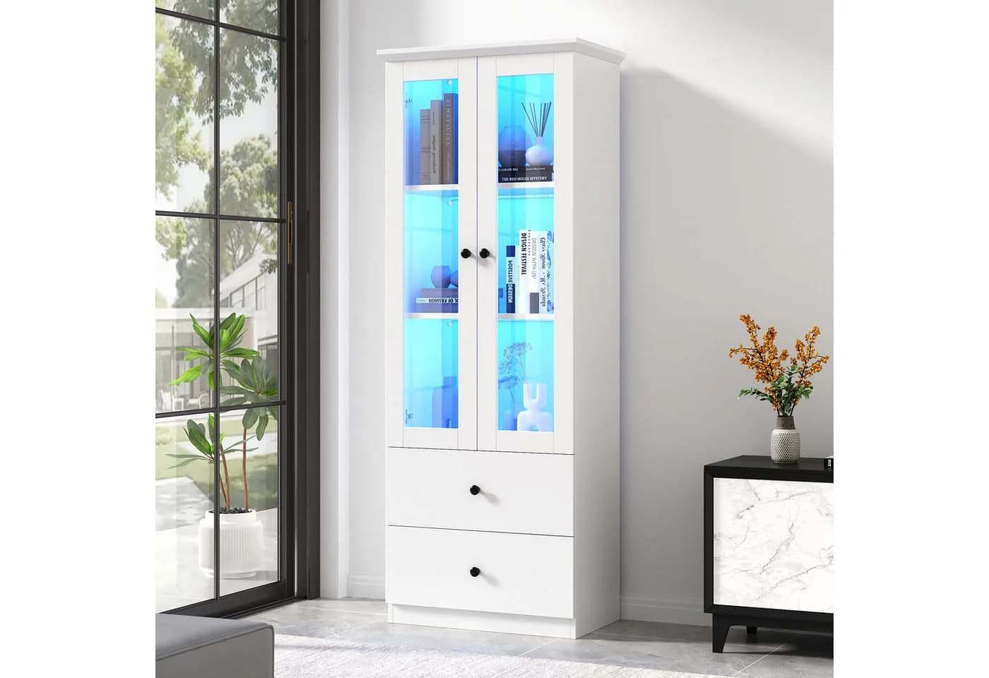 KLAM HOME Vitrine Modern Weiß Matt mit LED & USB - Bild 2