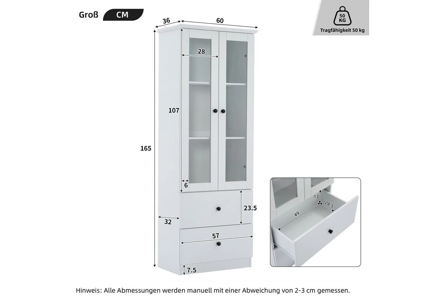 KLAM HOME Vitrine Modern Weiß Matt mit LED & USB - Bild 3