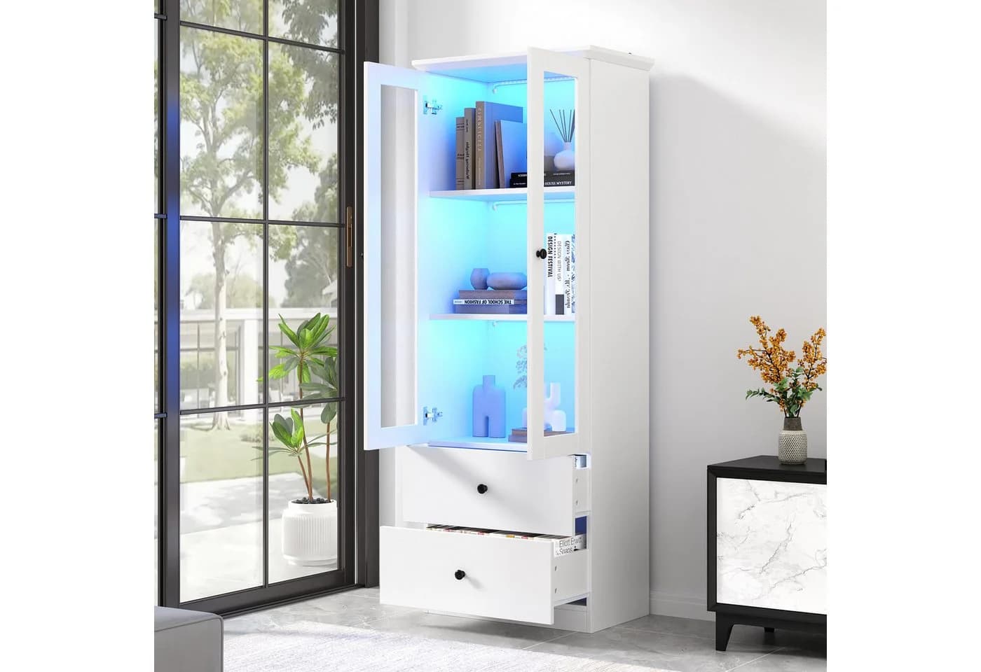 KLAM HOME Vitrine Modern Weiß Matt mit LED & USB - Bild 4