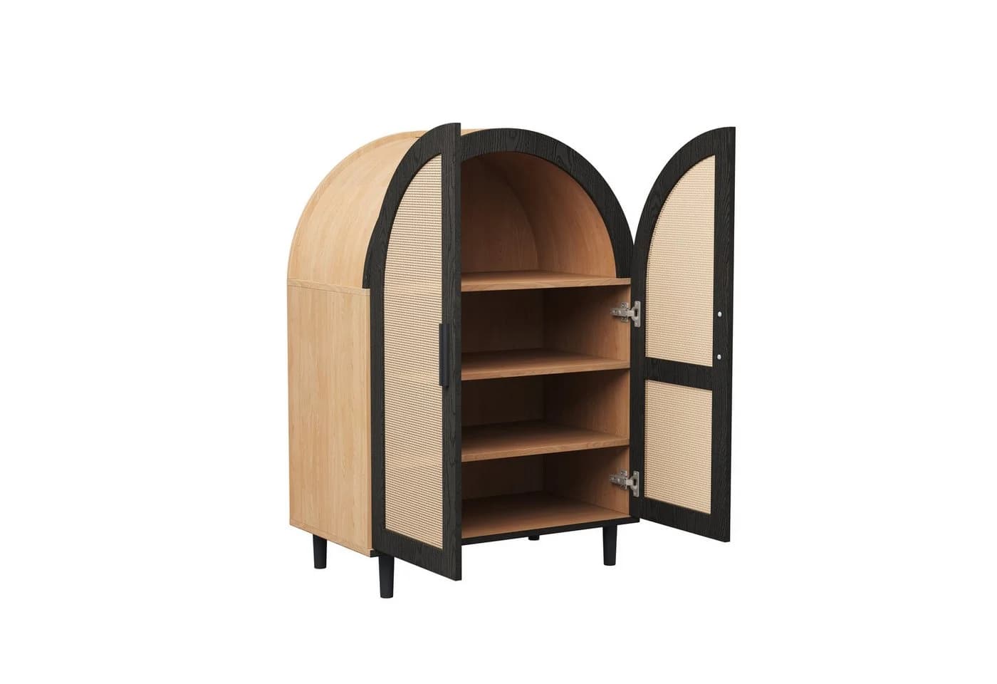 KLAM HOME Schuhschrank Sideboard mit Rattantüren Schwarz