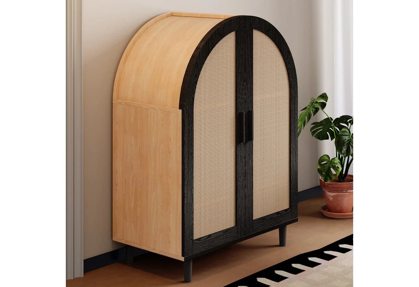 KLAM HOME Schuhschrank Sideboard mit Rattantüren Schwarz - Bild 3