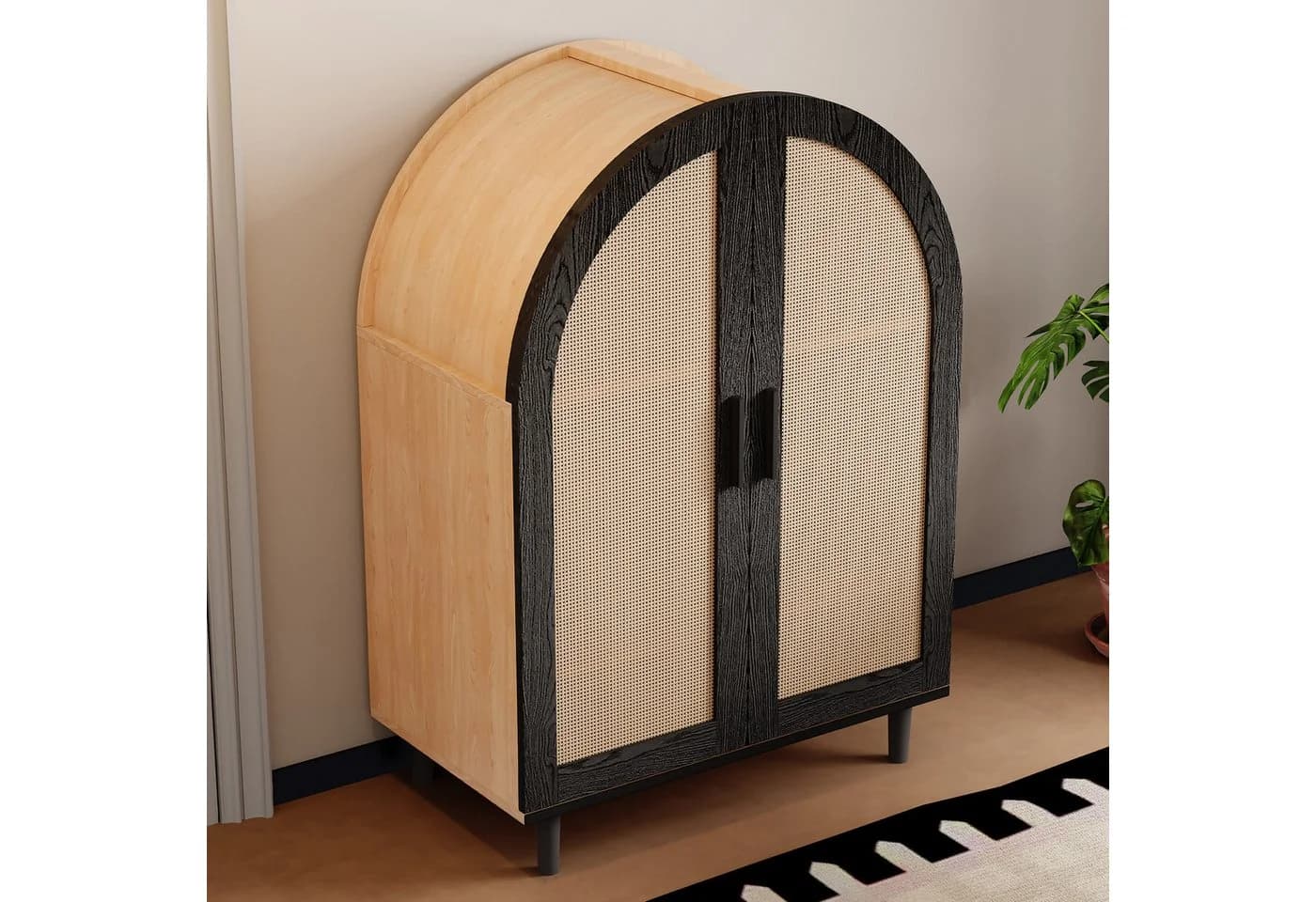 KLAM HOME Schuhschrank Sideboard mit Rattantüren Schwarz - Bild 5