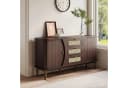 KLAM HOME Sideboard Rattankommode Kommode mit Schiebetüren Holzfarbe Bild 3