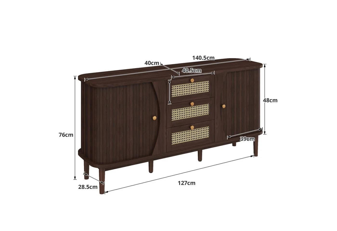 KLAM HOME Sideboard Rattankommode Kommode mit Schiebetüren Holzfarbe - Bild 4