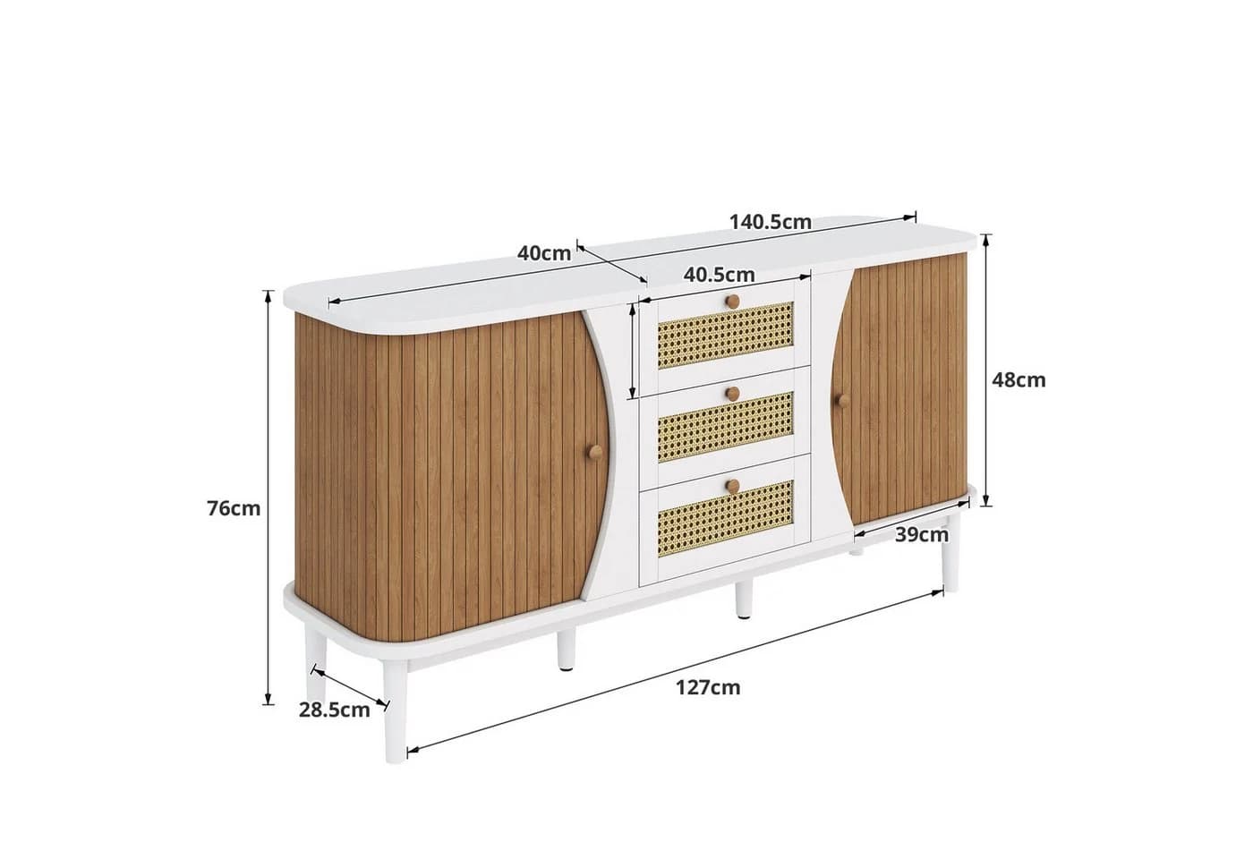 KLAM HOME Rattankommode Sideboard mit Schiebetüren und verstellbaren Einlegeböden - Bild 3
