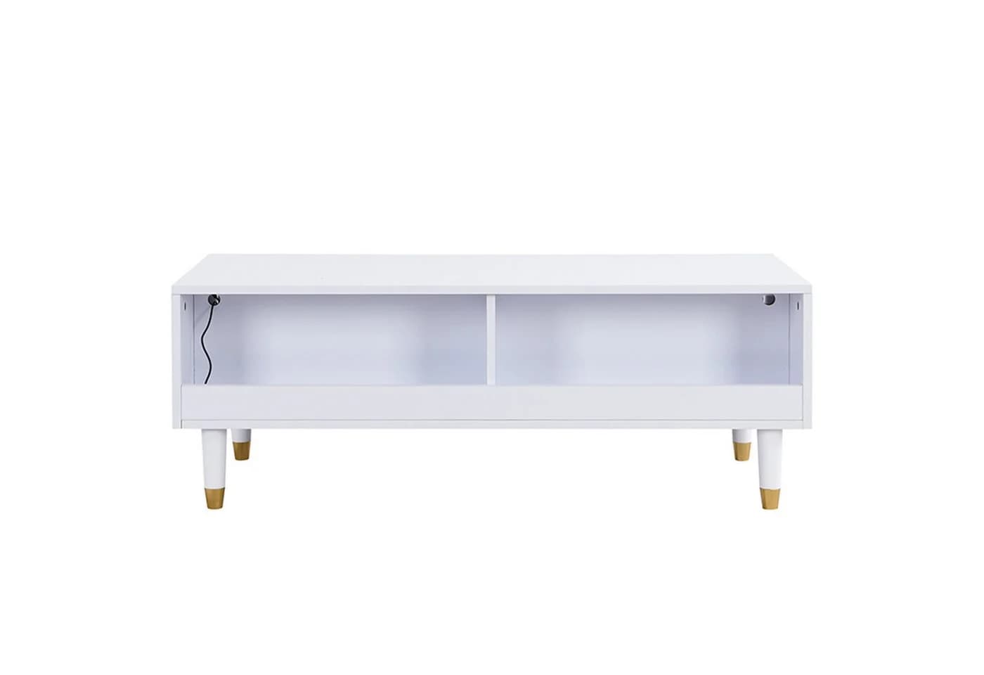 KLAM HOME Couchtisch mit LED-Beleuchtung Gold-Weiß Massivholzbeine