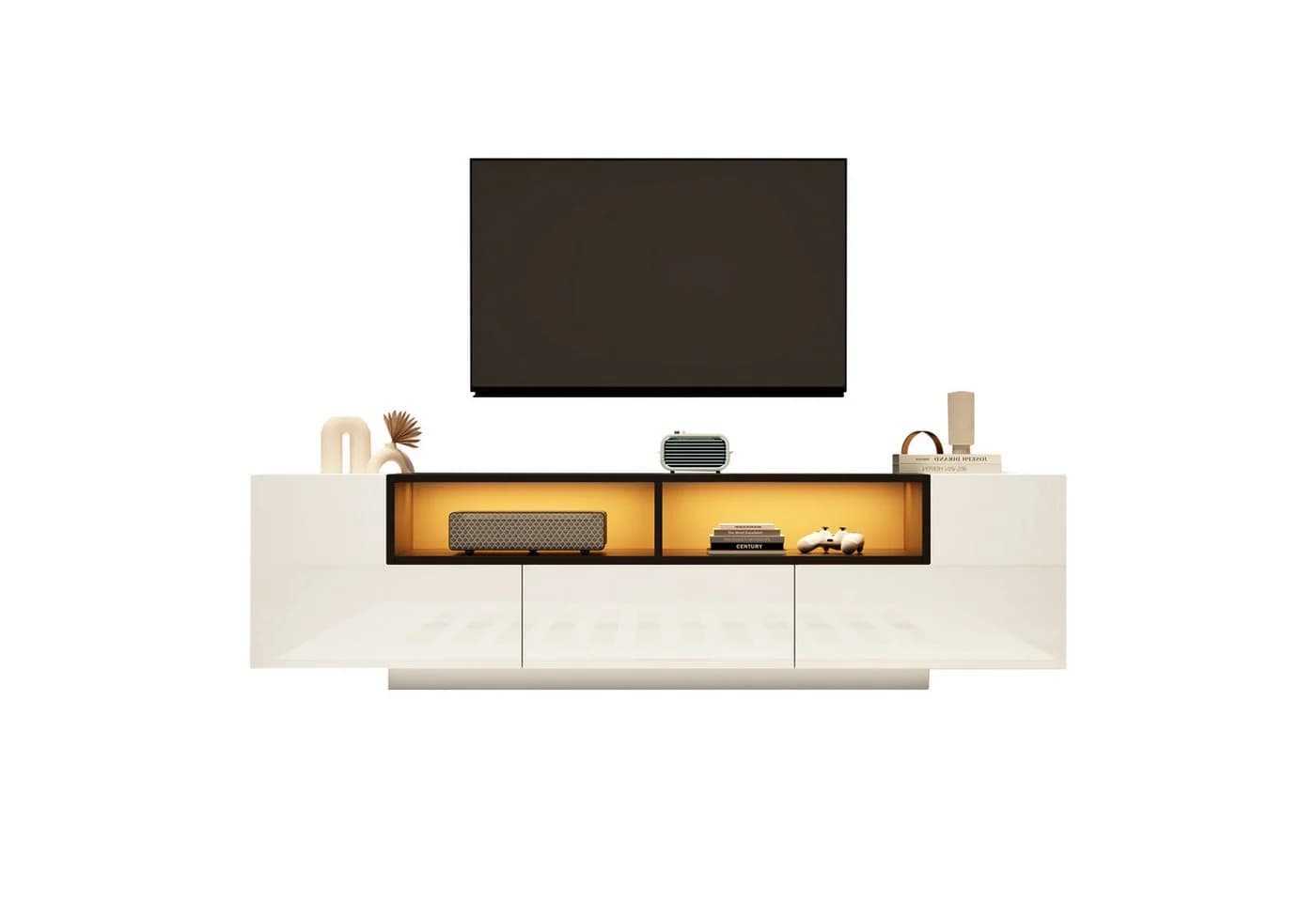 KLAM HOME TV-Schrank Hochglanzweiß mit LED-Beleuchtung und L-Form