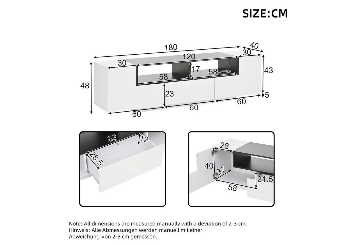 KLAM HOME TV-Schrank Hochglanzweiß mit LED-Beleuchtung und L-Form - Bild 4