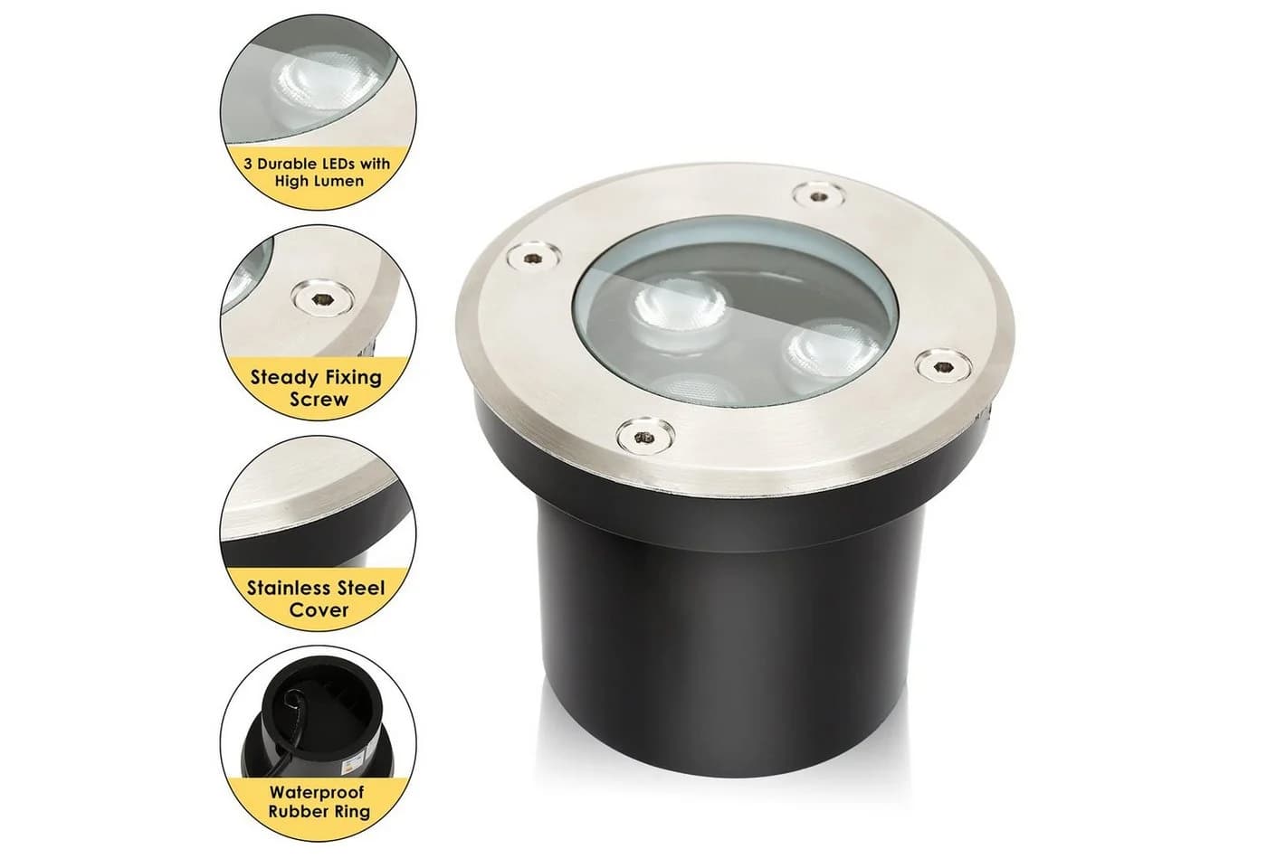 Clanmacy LED Einbaustrahler 3W Bodenleuchte Schwarz Warmweiß 2er - Bild 3