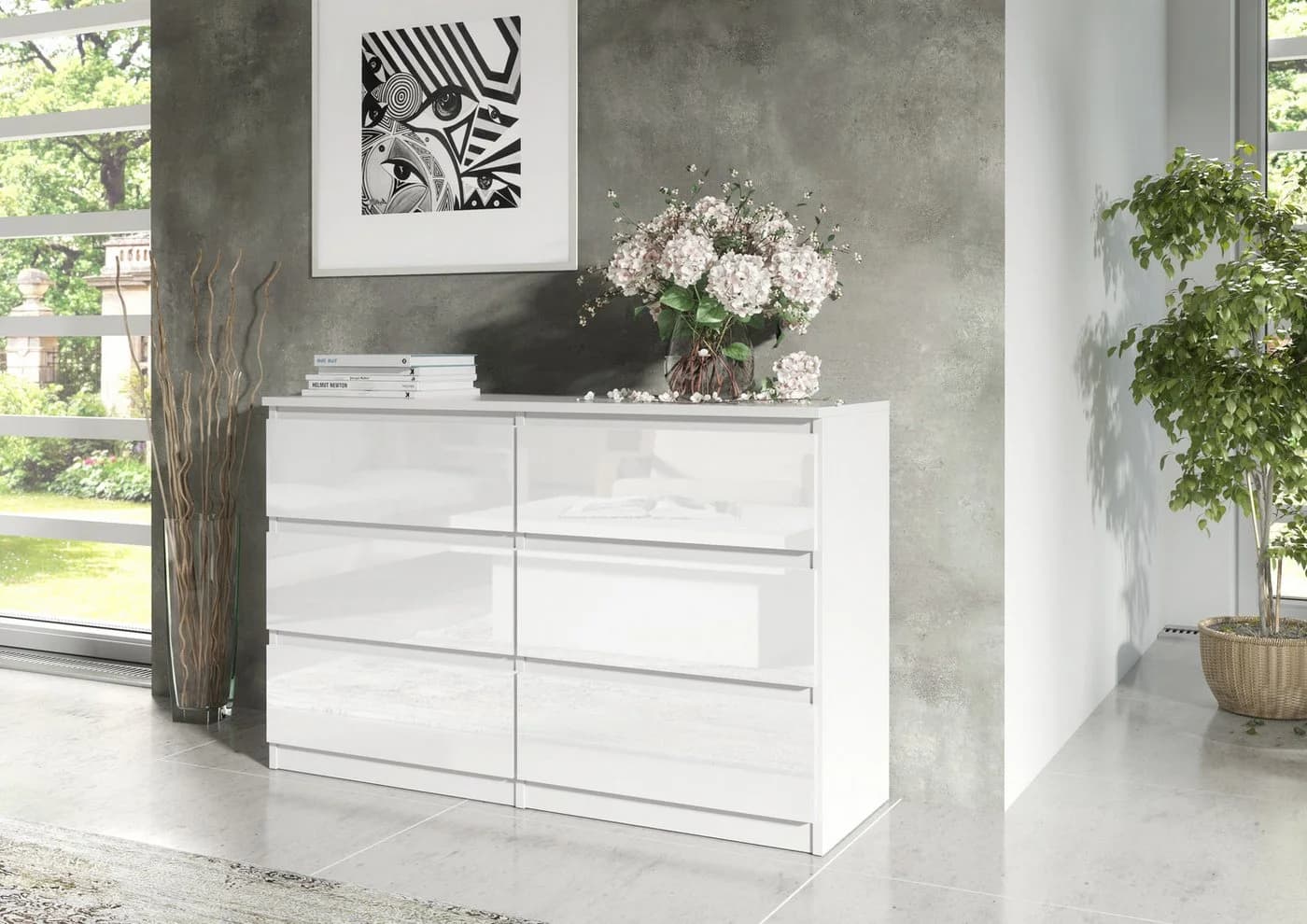 MAGOWA Kommode 120cm Weiß Hochglanz 6 Schubladen - Bild 3