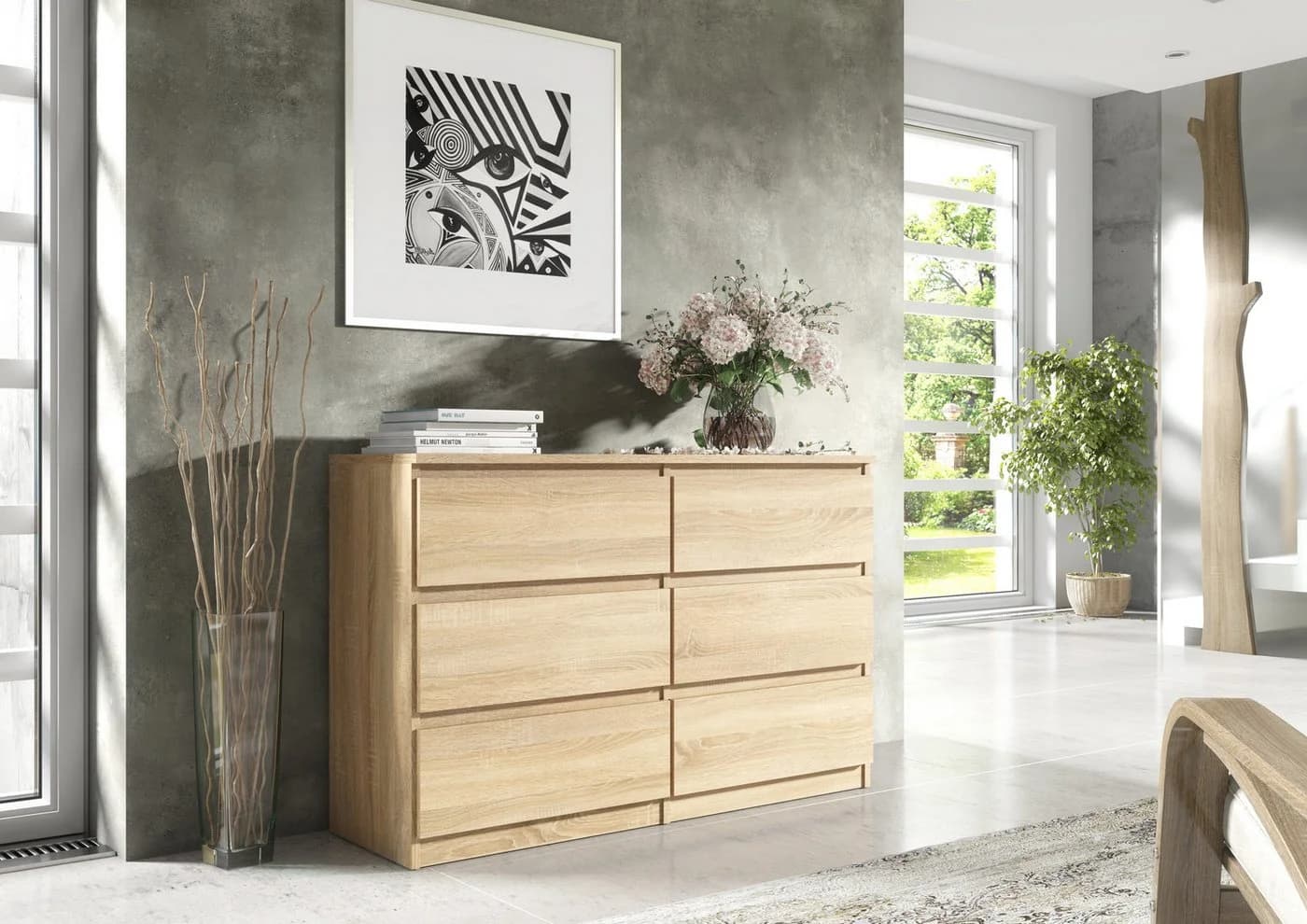 MAGOWA Kommode 120cm mit 6 Schubladen Braun Modern