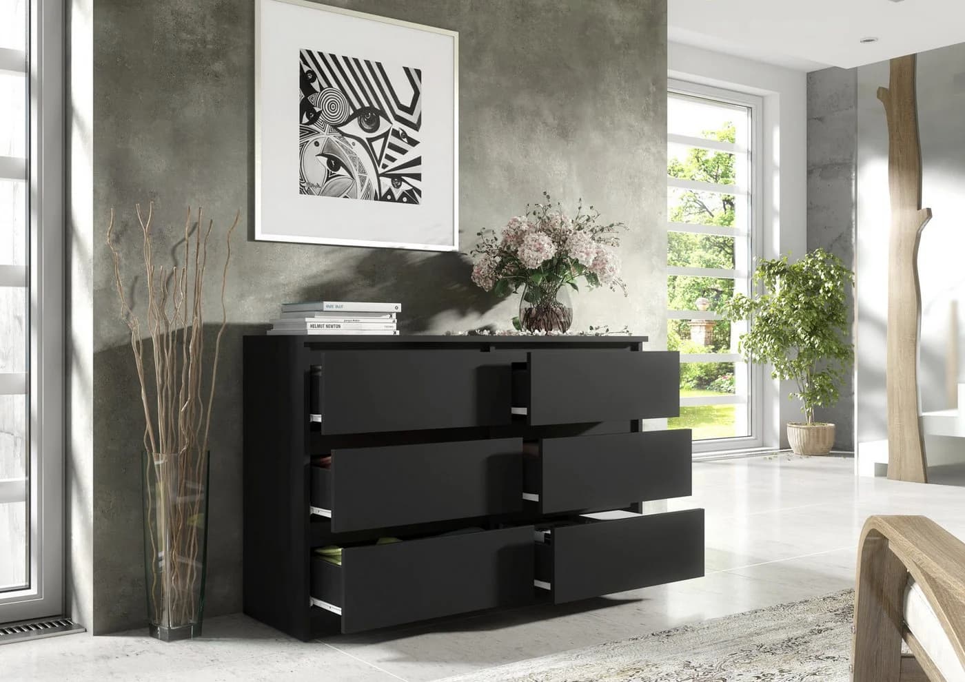 MAGOWA Kommode 140cm Schwarz 6 Schubladen Modern - Bild 5