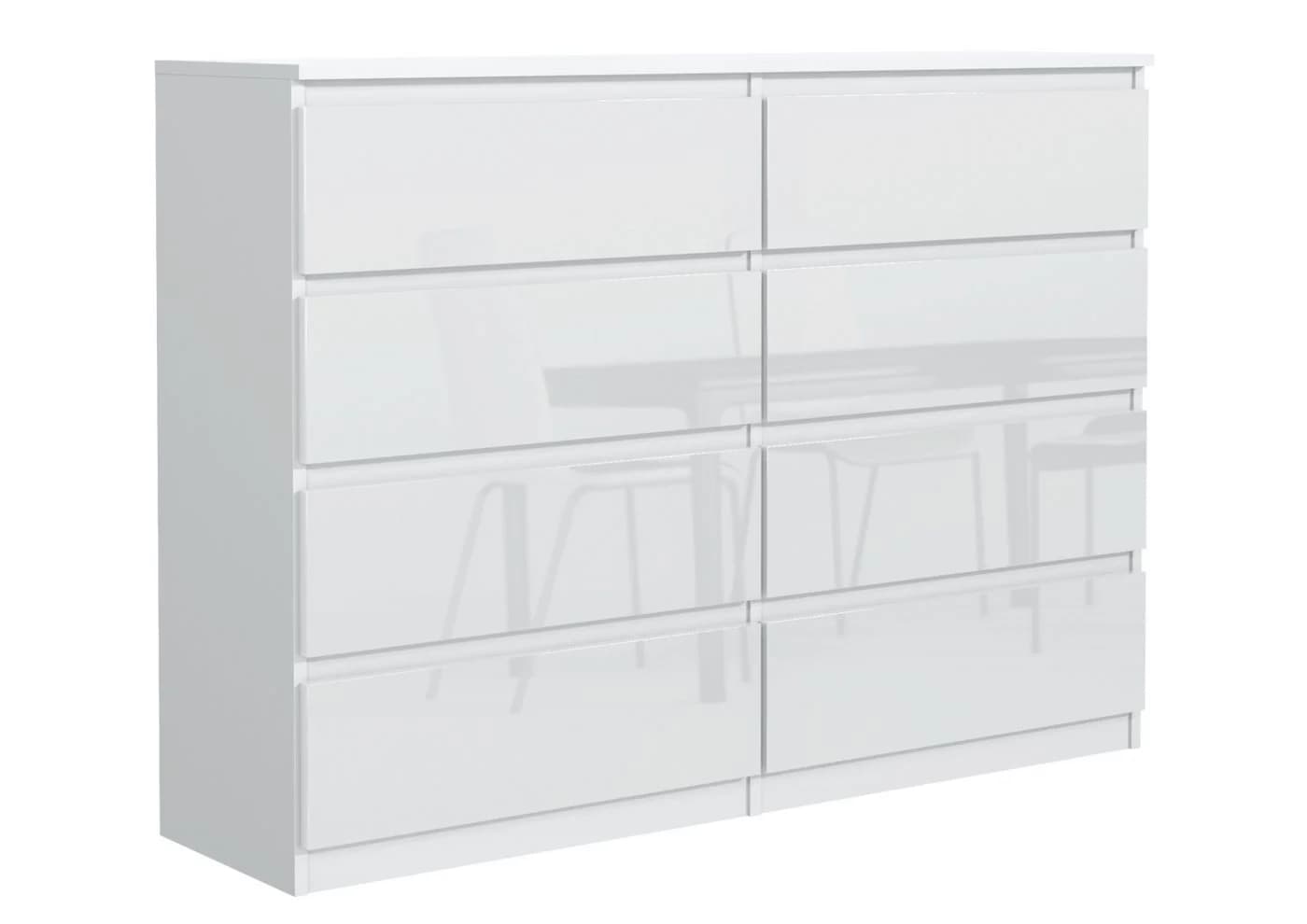 MAGOWA Schubkastenkommode 120 cm Weiß Hochglanz 8 Schubladen