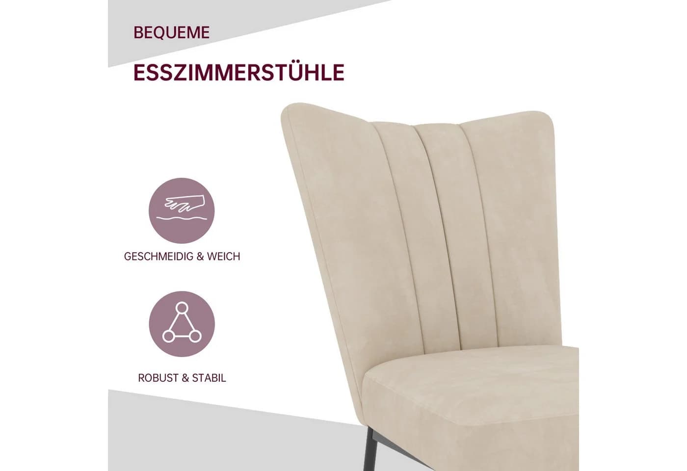 Jiexi Esszimmerstuhl Beige Samt mit dicker Polsterung