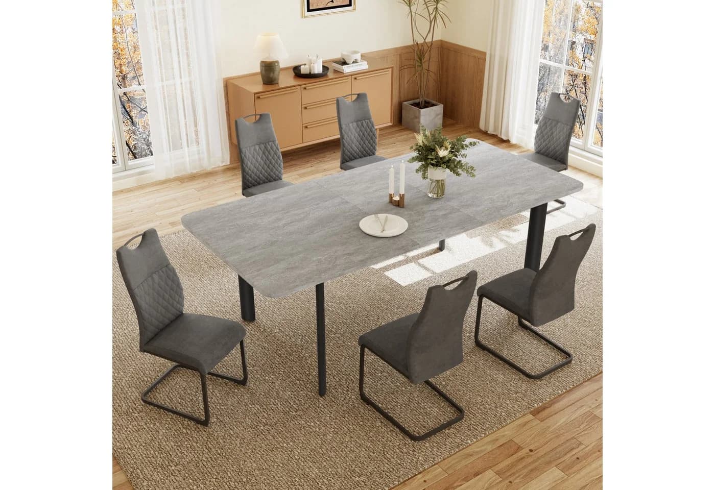 Jiexi Essgruppe Esstisch Mit 4-8 Stühlen Set, Ausziehbar 160-200cm