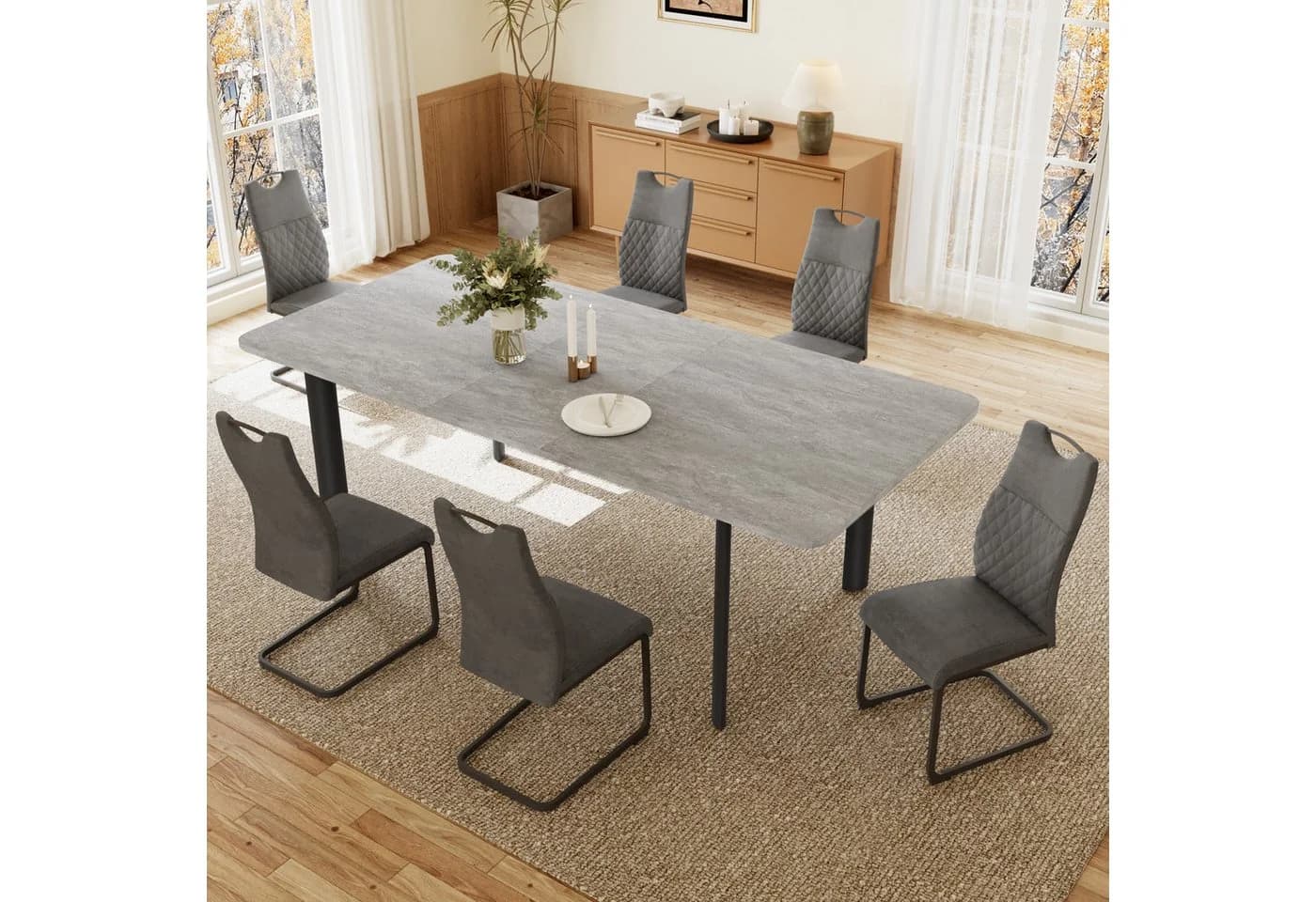 Jiexi Essgruppe Esstisch Mit 4-8 Stühlen Set, Ausziehbar 160-200cm - Bild 2