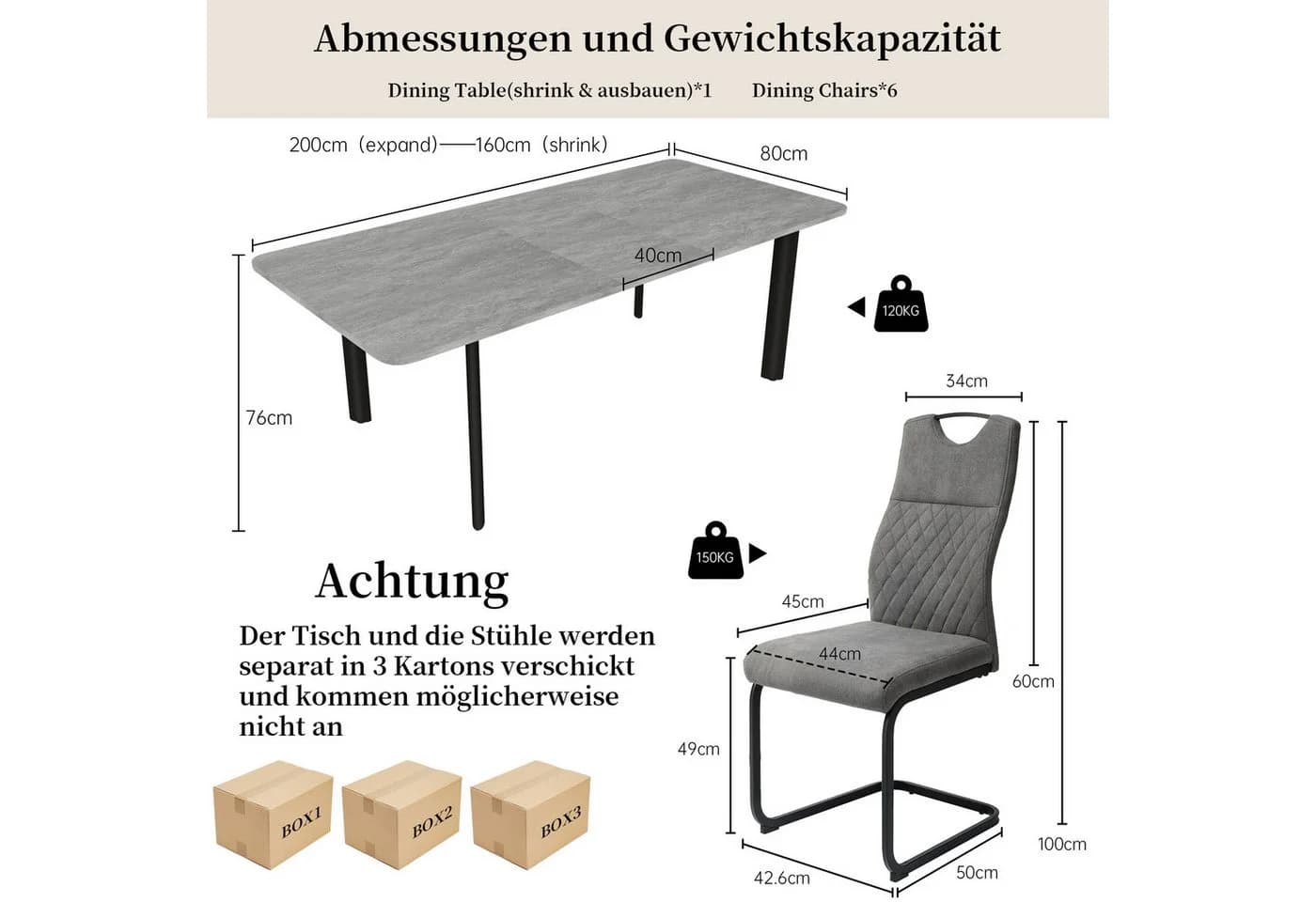Jiexi Essgruppe Esstisch Mit 4-8 Stühlen Set, Ausziehbar 160-200cm - Bild 5