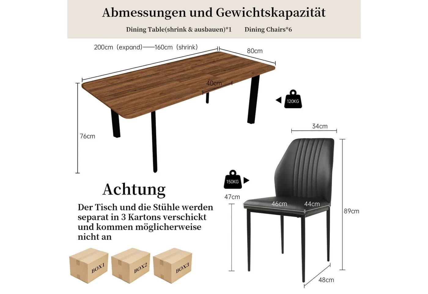 Jiexi Essgruppe Ausziehbar 160-200cm mit 6 Stühlen - Bild 5