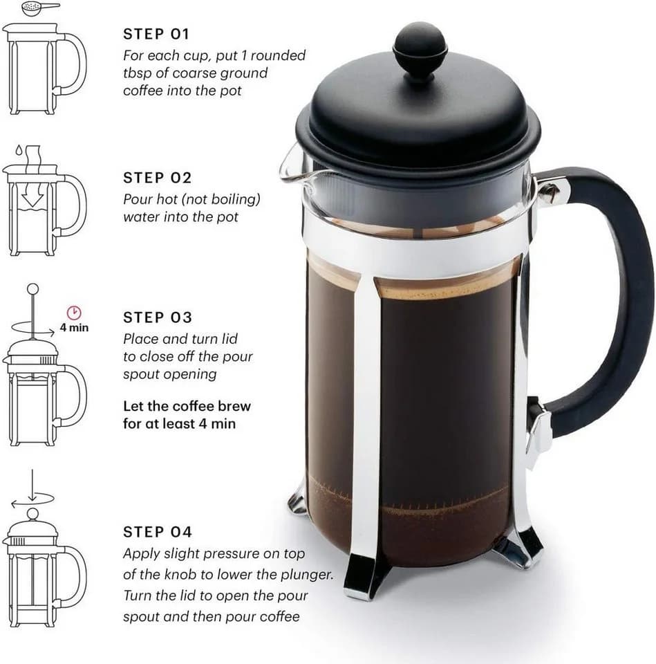 Bodum Kaffeebereiter Caffettiera Glas Verchromt 1 Liter