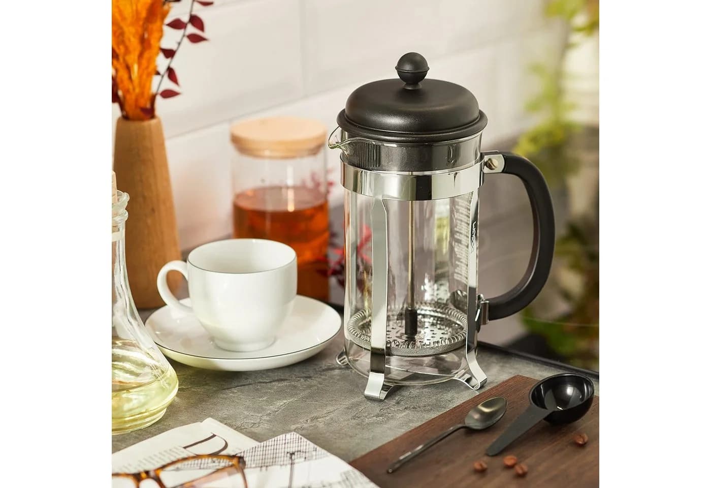 Bodum Kaffeebereiter Caffettiera Glas Verchromt 1 Liter - Bild 3