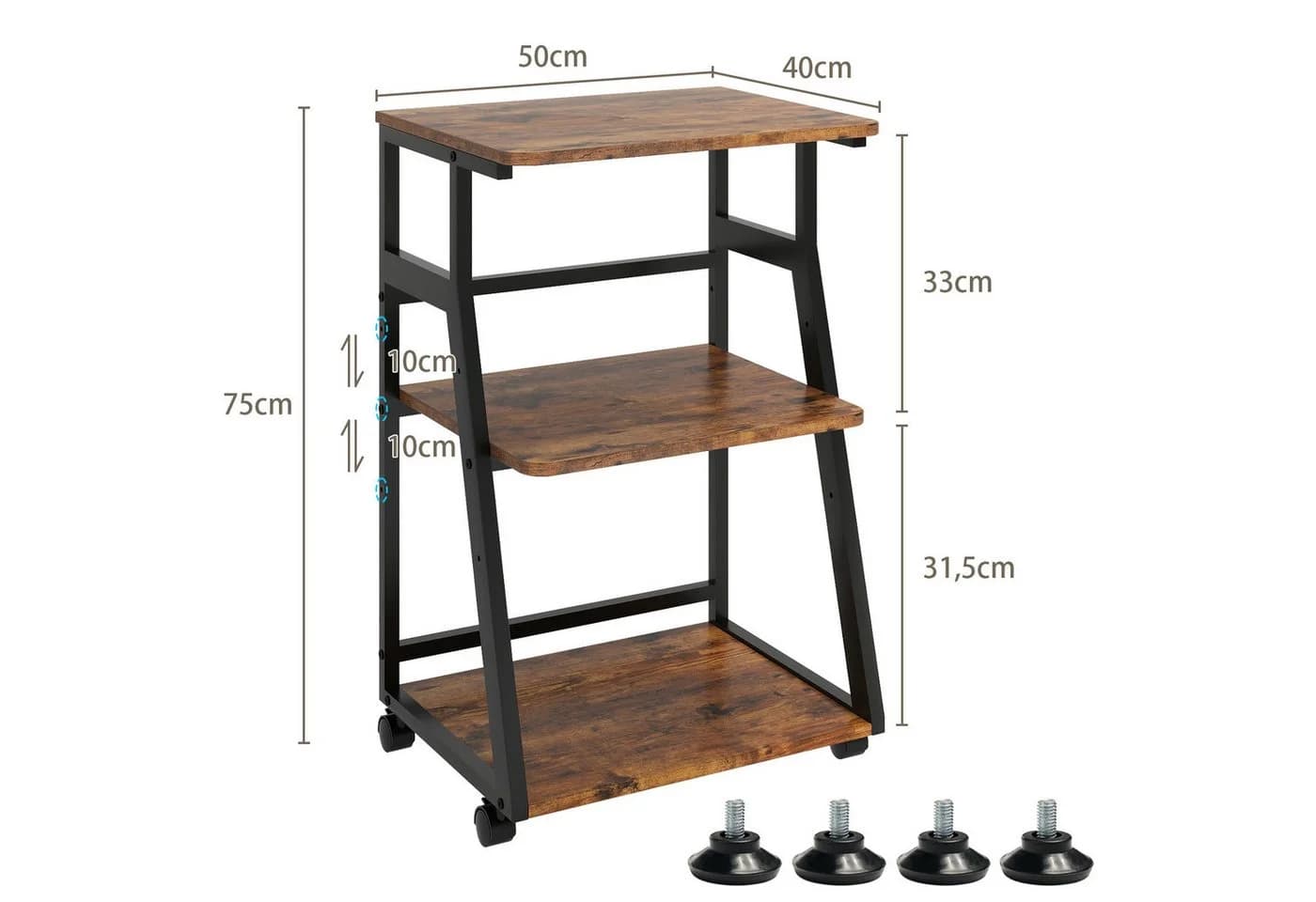 PUNCIA Druckertisch Braun 3 Ebenen verstellbar