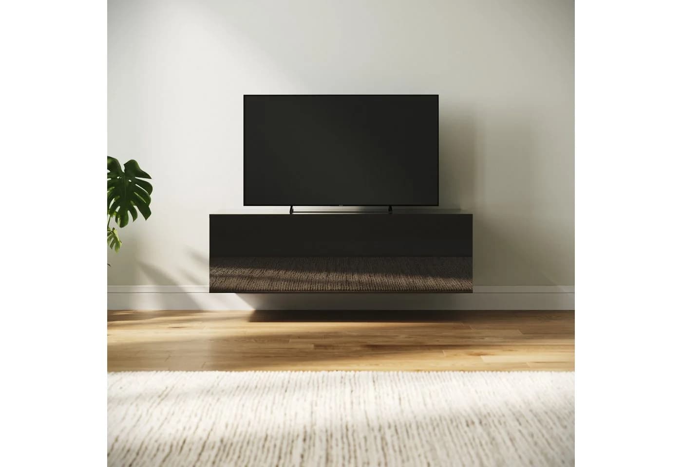 SONNI TV-Schrank 100cm Weiß Schwarz Hochglanz - Bild 2