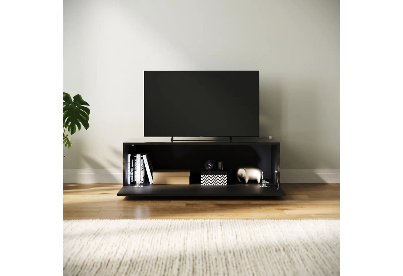SONNI TV-Schrank 100cm Weiß Schwarz Hochglanz - Bild 3