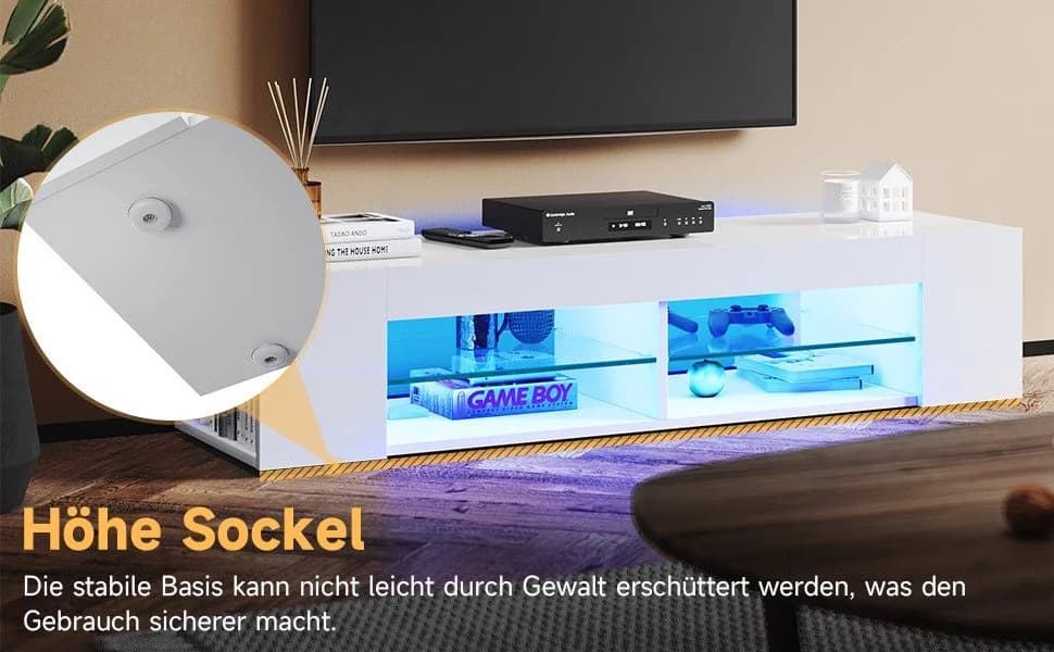 SONNI Lowboard TV Schrank Weiß Grifflos
