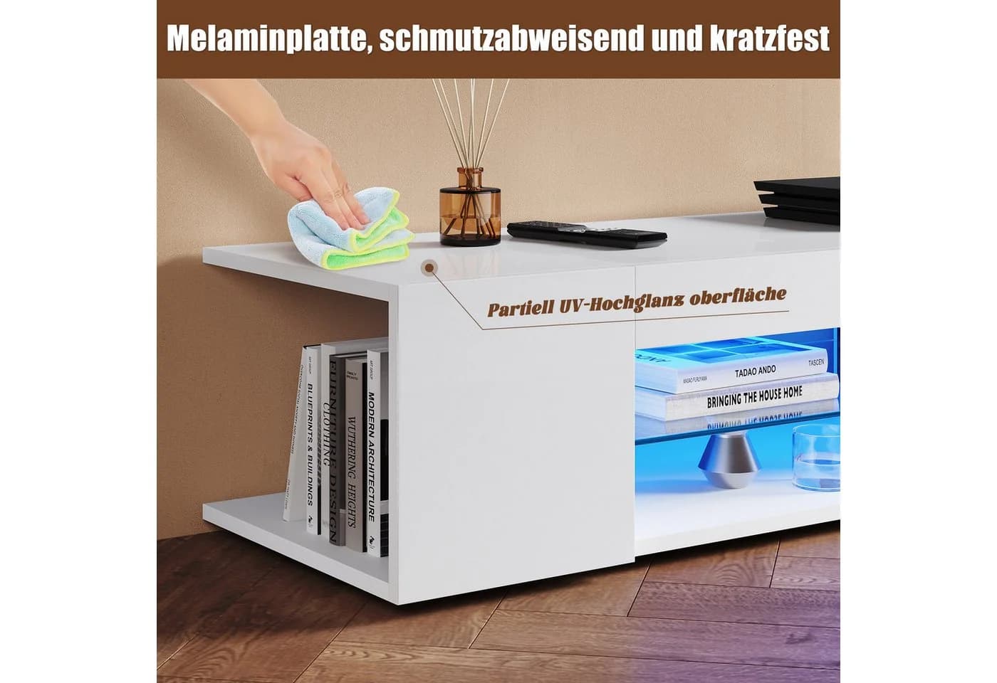 SONNI Lowboard TV Schrank Weiß Grifflos - Bild 3