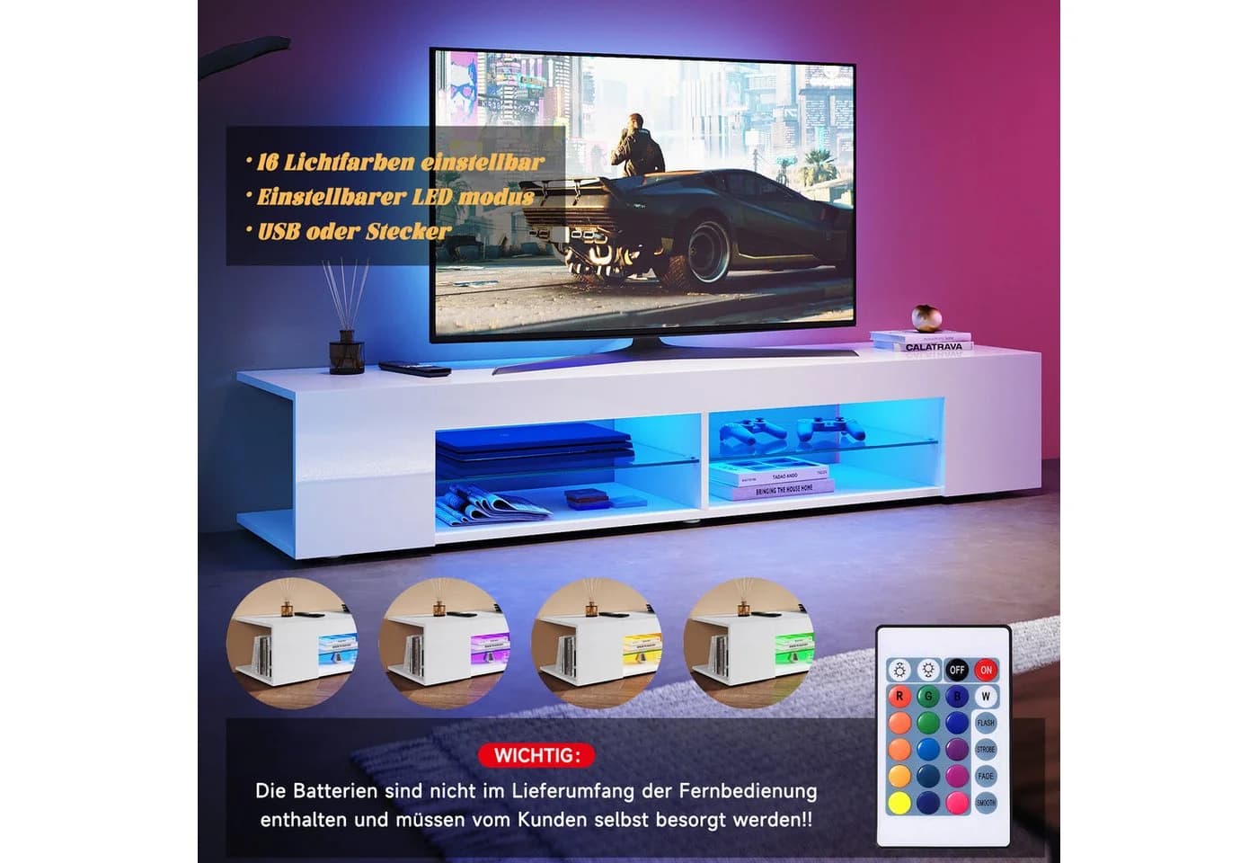 SONNI Lowboard TV Schrank Weiß Grifflos - Bild 4