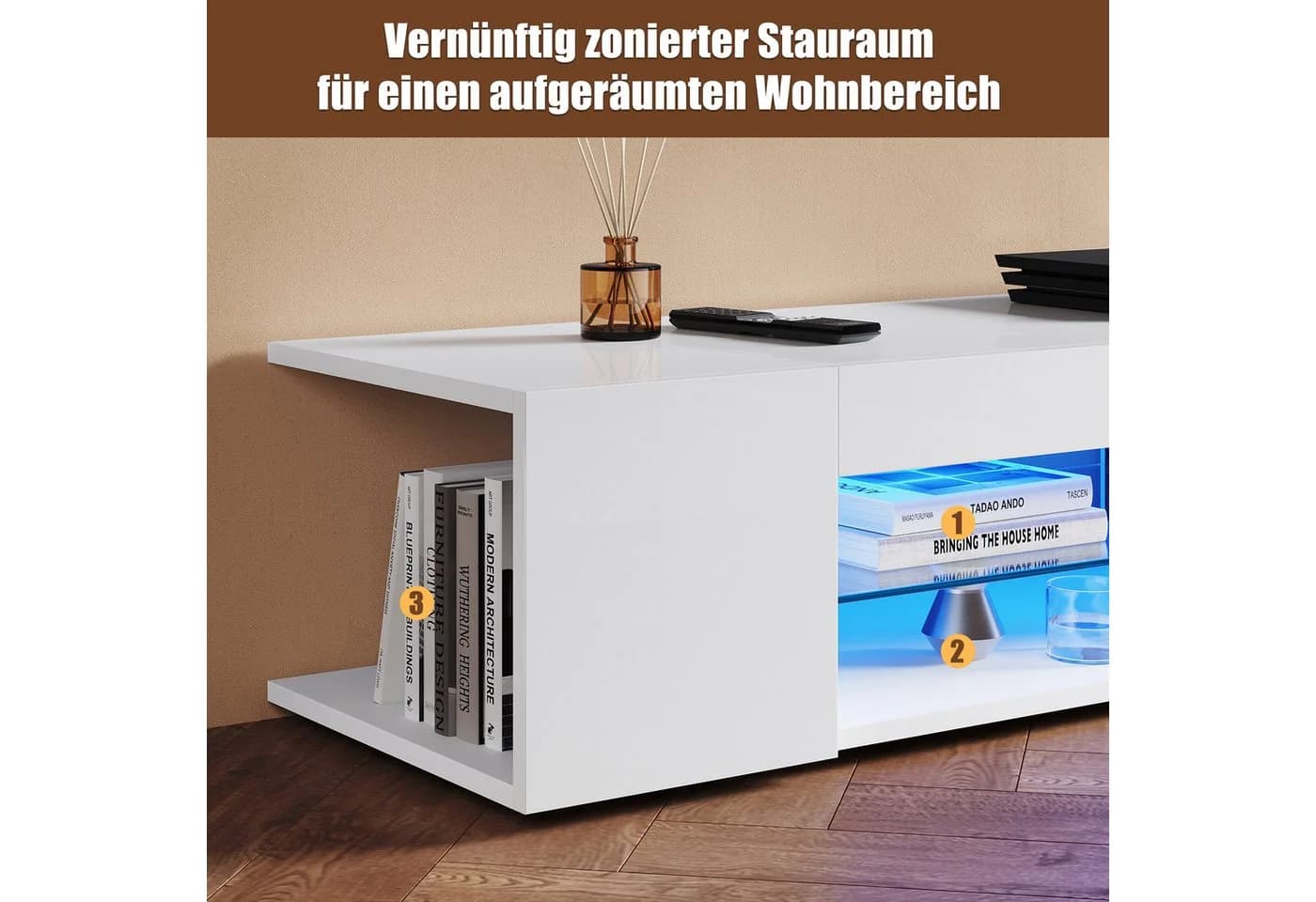 SONNI Lowboard TV Schrank Weiß Grifflos - Bild 5