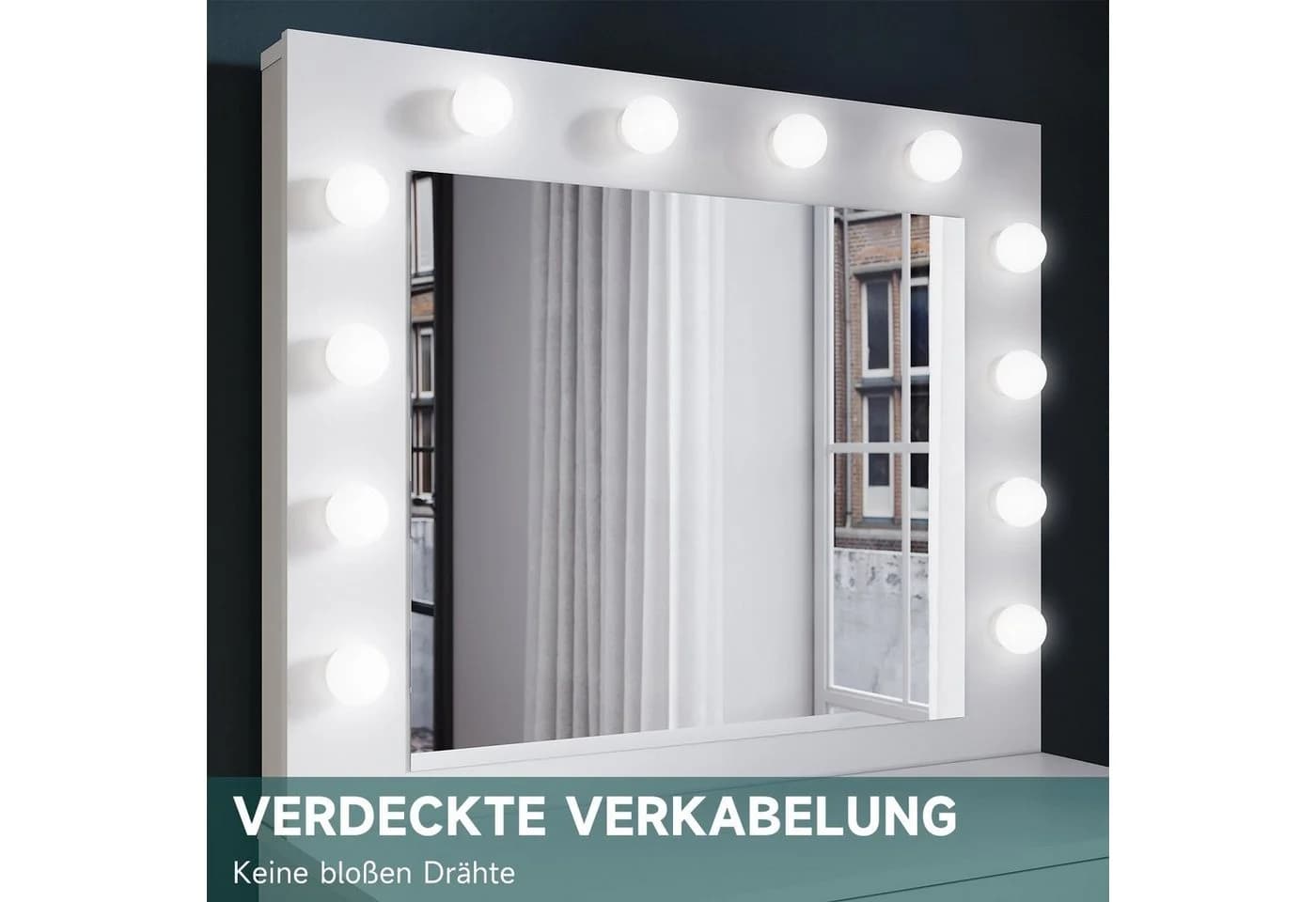 SONNI Schminktisch Schwarz/Weiß mit LED-Beleuchtung - Bild 3