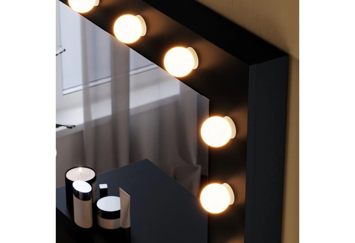 SONNI Schminktisch Modern Schwarz mit Spiegel, Hocker, Schublade, Kosmetiktisch, 3 Lichtmodi - Bild 5