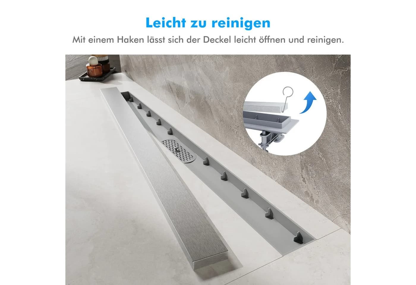 SONNI Duschrinne 2-in-1 Flachduschrinne Edelstahl 40-80 cm 360° verstellbar - Bild 3
