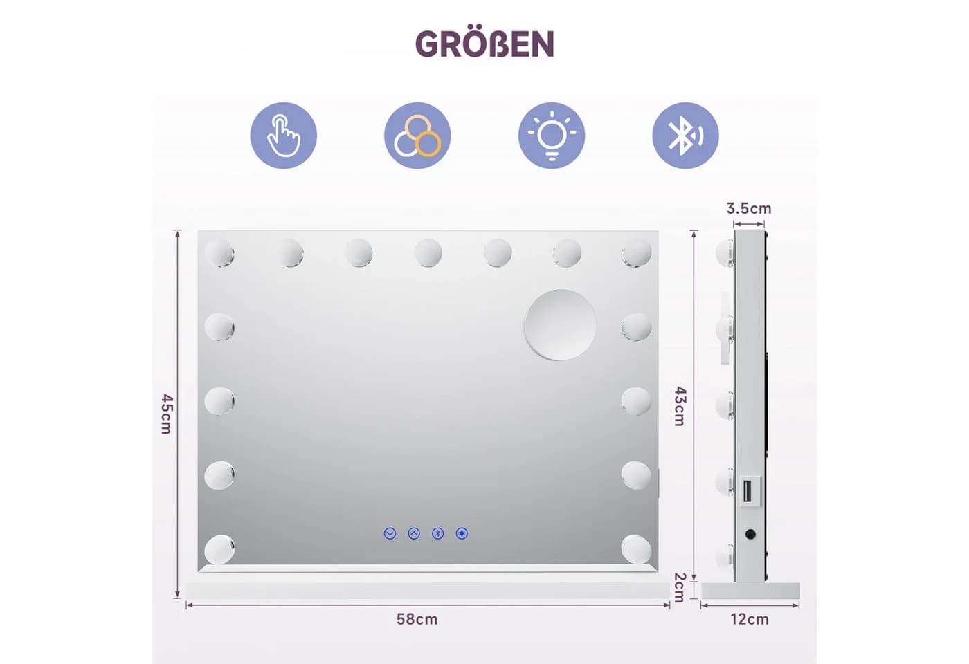 SONNI Schminkspiegel mit Bluetooth und facher Lupe 58 x 45 cm - Bild 4