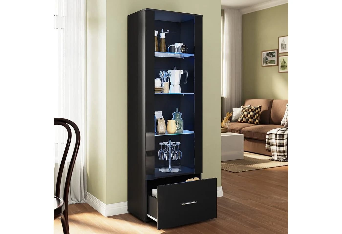 SONNI Glasvitrine Hochglanz Weiß LED-Beleuchtung 55x35x172 cm - Bild 2
