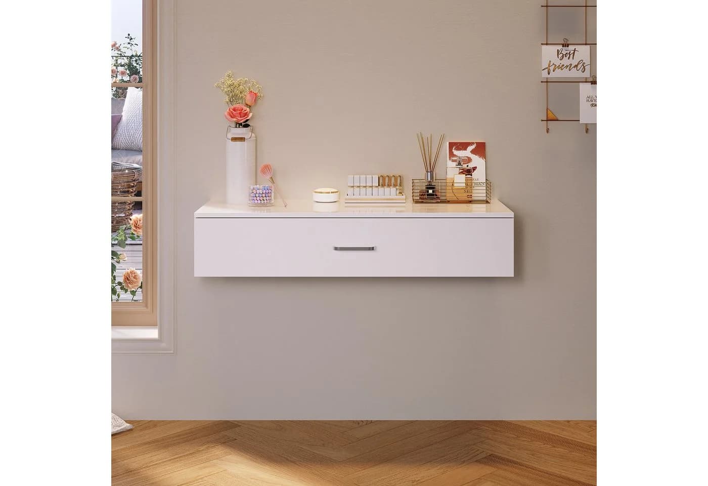 SONNI Schminktisch Weiß Wandmontierter Schreibtisch - Bild 2